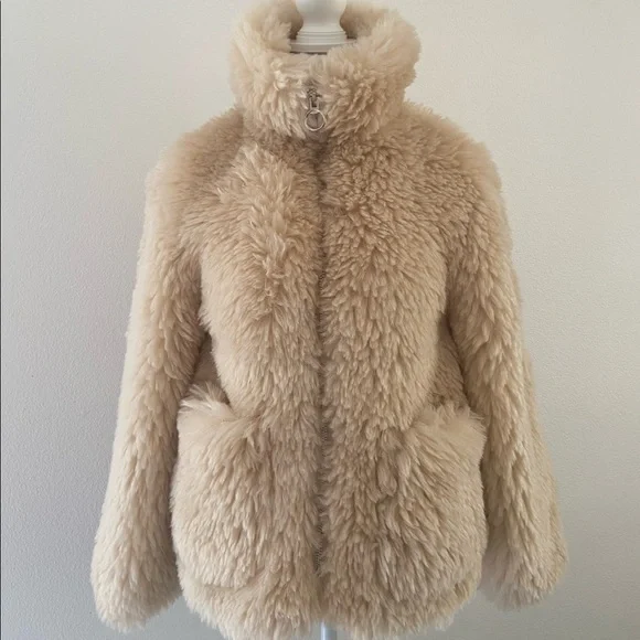 Topshop Jonas faux shearling zip fur coat borg Sherpa - Picture 4 of 14